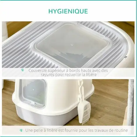 PawHut Maison De Toilette Litière Pour Chat Double Porte Battante Et Supérieure - Filtre Odeur + Pelle Fournis - Gris 5 PawHut Maison De Toilette Litière Pour Chat Double Porte Battante Et Supérieure - Filtre Odeur + Pelle Fournis - Gris – Image 5