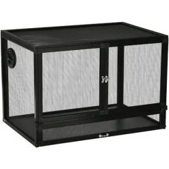 PawHut Terrarium Vivarium Grillagé Pour Reptiles Dim. 60 X 40 X 41 Cm Avec Passe-câbles - Structure Aluminium - Noir - Noir