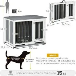 PawHut Cage Pour Chien Animaux Pliable Dim. 84L X 51l X 61H Cm Porte Verrouillable Toit Ouvrant Plateau Déjection Bois Sapin Gris Blanc Noir - Gris -PawHut Soldes Boutique 54308944 3