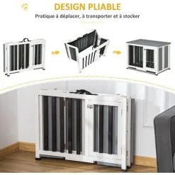 PawHut Cage Pour Chien Animaux Pliable Dim. 84L X 51l X 61H Cm Porte Verrouillable Toit Ouvrant Plateau Déjection Bois Sapin Gris Blanc Noir - Gris -PawHut Soldes Boutique 54308944 5