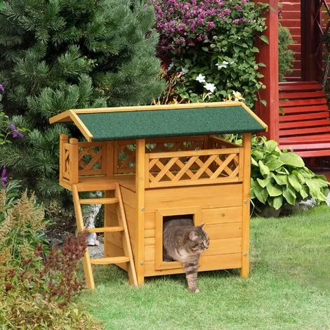 PawHut Maison Lodge - Niche Villa Avec Terrasse, Escalier, Toit Pour Chien Chat - Dim. 77L X 50l X 73H Cm - Bois Sapin Pré-huilé - Orange 2 PawHut Maison Lodge - Niche Villa Avec Terrasse, Escalier, Toit Pour Chien Chat - Dim. 77L X 50l X 73H Cm - Bois Sapin Pré-huilé - Orange – Image 2