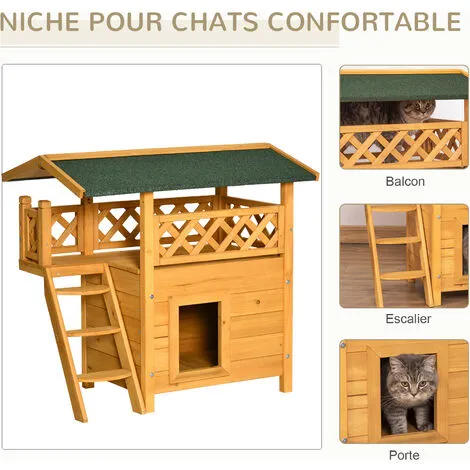 PawHut Maison Lodge - Niche Villa Avec Terrasse, Escalier, Toit Pour Chien Chat - Dim. 77L X 50l X 73H Cm - Bois Sapin Pré-huilé - Orange 4 PawHut Maison Lodge - Niche Villa Avec Terrasse, Escalier, Toit Pour Chien Chat - Dim. 77L X 50l X 73H Cm - Bois Sapin Pré-huilé - Orange – Image 4
