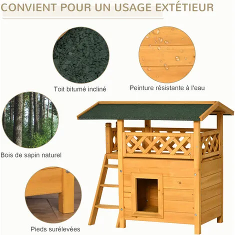 PawHut Maison Lodge - Niche Villa Avec Terrasse, Escalier, Toit Pour Chien Chat - Dim. 77L X 50l X 73H Cm - Bois Sapin Pré-huilé - Orange 5 PawHut Maison Lodge - Niche Villa Avec Terrasse, Escalier, Toit Pour Chien Chat - Dim. 77L X 50l X 73H Cm - Bois Sapin Pré-huilé - Orange – Image 5