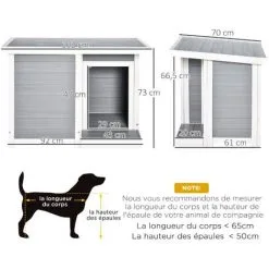 PawHut Niche Chien Style Cottage Dim. 102L X 70l X 73H Cm - Porte, Terrasse, Toit Ouvrant - Bois Composite Blanc Gris - Gris 7 PawHut Niche Chien Style Cottage Dim. 102L X 70l X 73H Cm - Porte, Terrasse, Toit Ouvrant - Bois Composite Blanc Gris - Gris -PawHut Soldes Boutique 56481248 3