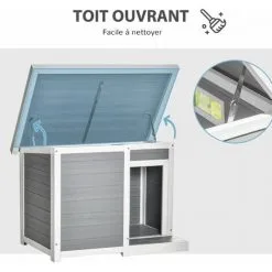 PawHut Niche Chien Style Cottage Dim. 102L X 70l X 73H Cm - Porte, Terrasse, Toit Ouvrant - Bois Composite Blanc Gris - Gris 9 PawHut Niche Chien Style Cottage Dim. 102L X 70l X 73H Cm - Porte, Terrasse, Toit Ouvrant - Bois Composite Blanc Gris - Gris -PawHut Soldes Boutique 56481248 5