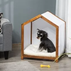 PawHut Niche D'intérieur Pour Chien En Bois Et Tissu Style Cabane Scandinave Avec Coussin Moelleux - Marron -PawHut Soldes Boutique 56481254 4
