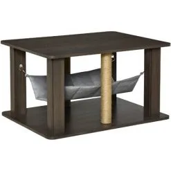 PawHut Table Basse Arbre à Chat 2 En 1 - Centre D'activités Avec Hamac, Griffoirs - Dim. 79L X 59l X 45,5H Cm - Polyester Aspect Bois Gris - Gris