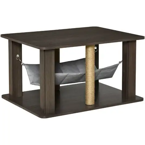 PawHut Table Basse Arbre à Chat 2 En 1 - Centre D'activités Avec Hamac, Griffoirs - Dim. 79L X 59l X 45,5H Cm - Polyester Aspect Bois Gris - Gris 1 PawHut Table Basse Arbre à Chat 2 En 1 - Centre D'activités Avec Hamac, Griffoirs - Dim. 79L X 59l X 45,5H Cm - Polyester Aspect Bois Gris - Gris