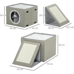 PawHut Maison Niche Pour Chat Pliable - 2 Coussins Moelleux, Boule Suspendue, Grattoir - Dim. 73 X 42 X 34 Cm - MDF Sisal Polyester Gris - Gris 7 PawHut Maison Niche Pour Chat Pliable - 2 Coussins Moelleux, Boule Suspendue, Grattoir - Dim. 73 X 42 X 34 Cm - MDF Sisal Polyester Gris - Gris -PawHut Soldes Boutique 56481282 3