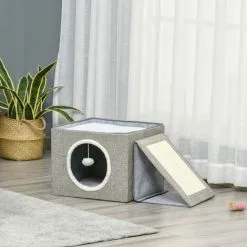 PawHut Maison Niche Pour Chat Pliable - 2 Coussins Moelleux, Boule Suspendue, Grattoir - Dim. 73 X 42 X 34 Cm - MDF Sisal Polyester Gris - Gris 8 PawHut Maison Niche Pour Chat Pliable - 2 Coussins Moelleux, Boule Suspendue, Grattoir - Dim. 73 X 42 X 34 Cm - MDF Sisal Polyester Gris - Gris -PawHut Soldes Boutique 56481282 4