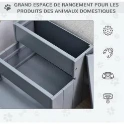 PawHut Escalier Pour Chien Animaux Rampe 3 Marches Revêtement Tapis Coffre Interne Rangement Gris -PawHut Soldes Boutique 56842156 5