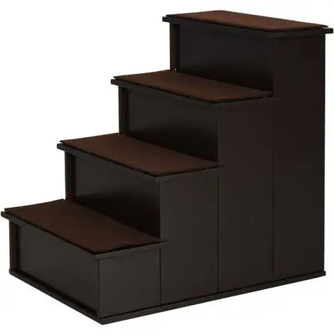 PawHut Escalier Pour Chien Animaux Rampe 4 Marches Revêtement Tapis Amovible Antidérapant MDF Brun Foncé - Brun 1 PawHut Escalier Pour Chien Animaux Rampe 4 Marches Revêtement Tapis Amovible Antidérapant MDF Brun Foncé - Brun