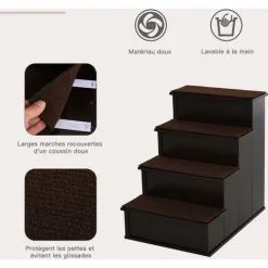 PawHut Escalier Pour Chien Animaux Rampe 4 Marches Revêtement Tapis Amovible Antidérapant MDF Brun Foncé - Brun 9 PawHut Escalier Pour Chien Animaux Rampe 4 Marches Revêtement Tapis Amovible Antidérapant MDF Brun Foncé - Brun -PawHut Soldes Boutique 56842157 5