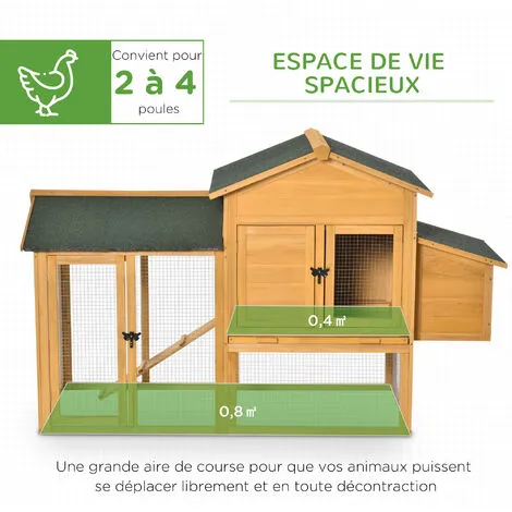 PawHut Poulailler Cottage Cage à Poules Sur Pied Dim. 168L X 75l X 103H Cm Multi-équipement Bois Sapin Pré-huilé 5 PawHut Poulailler Cottage Cage à Poules Sur Pied Dim. 168L X 75l X 103H Cm Multi-équipement Bois Sapin Pré-huilé – Image 5