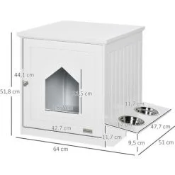 PawHut Maison De Toilette Pour Chat Design Porte Forme Maisonnette - Porte 2 Gamelles Intégré - Dim. 64L X 51l X 51,8H Cm - MDF Blanc 7 PawHut Maison De Toilette Pour Chat Design Porte Forme Maisonnette - Porte 2 Gamelles Intégré - Dim. 64L X 51l X 51,8H Cm - MDF Blanc -PawHut Soldes Boutique 57125685 3