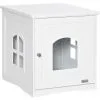 PawHut Maison De Toilette Pour Chat Design Maisonnette Avec Porte, Fenêtres - Dim. 48,7L X 53,3l X 53H Cm - MDF Blanc - Blanc