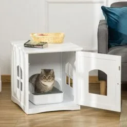 PawHut Maison De Toilette Pour Chat Design Maisonnette Avec Porte, Fenêtres - Dim. 48,7L X 53,3l X 53H Cm - MDF Blanc - Blanc -PawHut Soldes Boutique 57125686 4