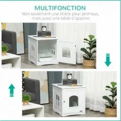 PawHut Maison De Toilette Pour Chat Design Maisonnette Avec Porte, Fenêtres - Dim. 48,7L X 53,3l X 53H Cm - MDF Blanc - Blanc -PawHut Soldes Boutique 57125686 5