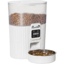 PawHut Distributeur De Nourriture Chat Chien - Distributeur De Croquettes Automatique Programmable - Gamelle Incluse - Acier Inox. ABS Blanc - Blanc
