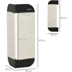 PawHut Griffoir Grattoir Chat D'angle Mural Dim. 20L X 20l X 60H Cm Jute Naturel MDF Noir - Noir -PawHut Soldes Boutique 58393152 3