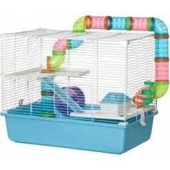 PawHut Cage à Hamsters 3 Niveaux - Tunnel, Abreuvoir, Roue, Maisonnette, échelles - Dim. 59L X 36l X 47H Cm - Métal PP Bleu Blanc - Bleu -PawHut Soldes Boutique 59671872 4