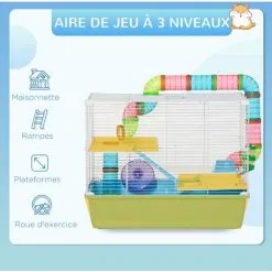 PawHut Cage à Hamsters 3 Niveaux - Tunnel, Abreuvoir, Roue, Maisonnette, échelles - Dim. 59L X 36l X 47H Cm - Métal PP Bleu Blanc - Bleu -PawHut Soldes Boutique 59671872 5