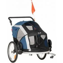 PawHut Remorque Vélo Jogger 2 En 1 Pour Animaux Drapeau Roues Avants Pivotantes Réflecteurs Et Barre D'attelage Inclus Bleu Noir