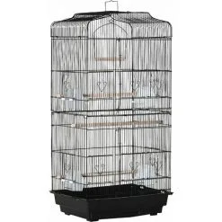 PawHut Cage à Oiseaux Volière Avec Mangeoires Perchoirs Plateau Amovible Dim. 46,5L X 35,5l X 92H Cm Métal PS Noir - Noir