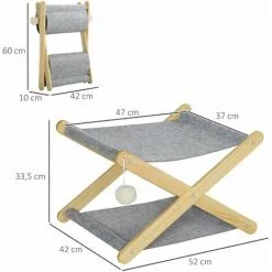 PawHut Lit Pliable Pour Chat - Hamac Chat 2 Niveaux - Jeu 2 Boules Suspendues - Bois De Pin Feutre Gris - Gris -PawHut Soldes Boutique 61063635 3