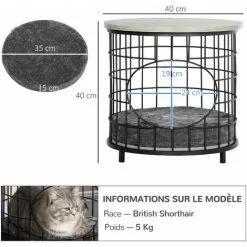 PawHut Panier Chat Cosy Grand Confort Table Basse 2 En 1 Coussin Amovible Acier Noir Panneaux Particules Aspect Bois Gris - Gris -PawHut Soldes Boutique 61063639 3