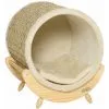PawHut Maison Pour Chat Design - Niche Chat Panier Chat - Coussin, Grattoir Sisal Jonc De Mer Naturel Inclus - Bois Flanelle Beige - Beige