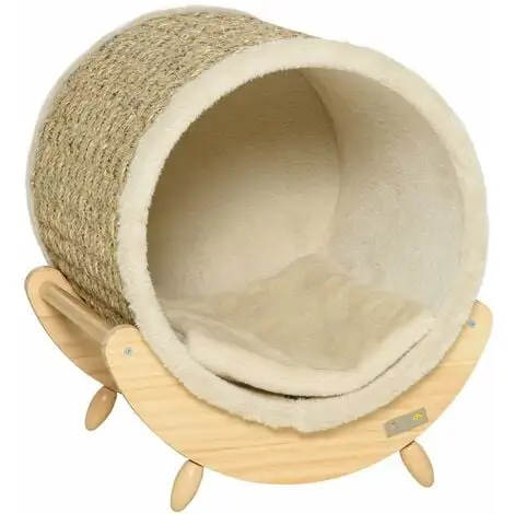 PawHut Maison Pour Chat Design - Niche Chat Panier Chat - Coussin, Grattoir Sisal Jonc De Mer Naturel Inclus - Bois Flanelle Beige - Beige 1 PawHut Maison Pour Chat Design - Niche Chat Panier Chat - Coussin, Grattoir Sisal Jonc De Mer Naturel Inclus - Bois Flanelle Beige - Beige