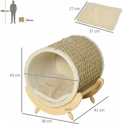 PawHut Maison Pour Chat Design - Niche Chat Panier Chat - Coussin, Grattoir Sisal Jonc De Mer Naturel Inclus - Bois Flanelle Beige - Beige 3 PawHut Maison Pour Chat Design - Niche Chat Panier Chat - Coussin, Grattoir Sisal Jonc De Mer Naturel Inclus - Bois Flanelle Beige - Beige – Image 3