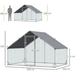 PawHut Enclos Poulailler Chenil 6 M² - Parc Grillagé Dim. 3L X 2l X 2H M - Poulailler Chenil Entièrement Couvert - Acier Galvanisé - Gris -PawHut Soldes Boutique 64395790 3