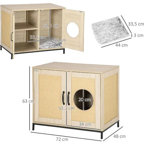 PawHut Meuble Maison De Toilette Pour Chat 2 En 1 Avec Double Porte Châssis Acier Panneaux Particules Aspect Bois Clair - Beige 3 PawHut Meuble Maison De Toilette Pour Chat 2 En 1 Avec Double Porte Châssis Acier Panneaux Particules Aspect Bois Clair - Beige – Image 3