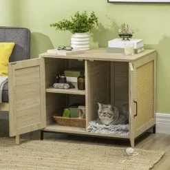 PawHut Meuble Maison De Toilette Pour Chat 2 En 1 Avec Double Porte Châssis Acier Panneaux Particules Aspect Bois Clair - Beige 8 PawHut Meuble Maison De Toilette Pour Chat 2 En 1 Avec Double Porte Châssis Acier Panneaux Particules Aspect Bois Clair - Beige -PawHut Soldes Boutique 67360680 4