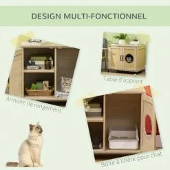 PawHut Meuble Maison De Toilette Pour Chat 2 En 1 Avec Double Porte Châssis Acier Panneaux Particules Aspect Bois Clair - Beige 9 PawHut Meuble Maison De Toilette Pour Chat 2 En 1 Avec Double Porte Châssis Acier Panneaux Particules Aspect Bois Clair - Beige -PawHut Soldes Boutique 67360680 5