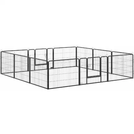 PawHut Parc Enclos Modulable Pour Animaux Avec 2 Portes - 12 Panneaux Modulables - Acier Noir - Noir 1 PawHut Parc Enclos Modulable Pour Animaux Avec 2 Portes - 12 Panneaux Modulables - Acier Noir - Noir