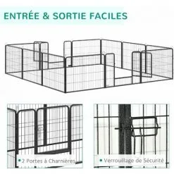 PawHut Parc Enclos Modulable Pour Animaux Avec 2 Portes - 12 Panneaux Modulables - Acier Noir - Noir 9 PawHut Parc Enclos Modulable Pour Animaux Avec 2 Portes - 12 Panneaux Modulables - Acier Noir - Noir -PawHut Soldes Boutique 67535288 5