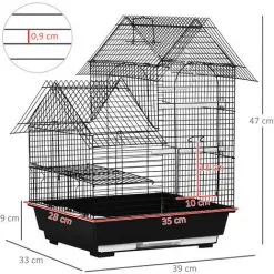 PawHut Cage à Oiseaux Design Maison Mangeoires Perchoirs Balançoire 2 Portes Plateau Excrément Amovible + Poignée Transport Métal Noir - Noir 7 PawHut Cage à Oiseaux Design Maison Mangeoires Perchoirs Balançoire 2 Portes Plateau Excrément Amovible + Poignée Transport Métal Noir - Noir -PawHut Soldes Boutique 68959116 3