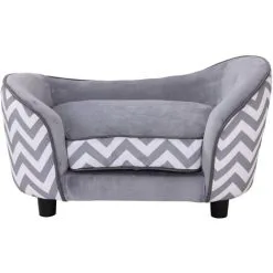 PawHut Canapé Chien Chat Sur Pied Style Graphique Contemporain Coussin Amovible Lavable Grand Confort + Pochette Rangement 68,5L X 40,5l X 40,5H Cm Gris Blanc - Gris