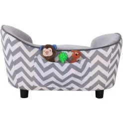 PawHut Canapé Chien Chat Sur Pied Style Graphique Contemporain Coussin Amovible Lavable Grand Confort + Pochette Rangement 68,5L X 40,5l X 40,5H Cm Gris Blanc - Gris -PawHut Soldes Boutique 6949705 5