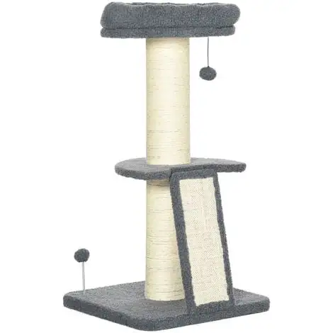 PawHut Arbre à Chat 3 Griffoirs Grattoirs Sisal Naturel Plateforme Panier 2 Boules Suspendues Peluche Haute Densité 220 G/m² Gris - Gris 1 PawHut Arbre à Chat 3 Griffoirs Grattoirs Sisal Naturel Plateforme Panier 2 Boules Suspendues Peluche Haute Densité 220 G/m² Gris - Gris