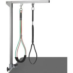 PawHut Bras De Toilettage Pliable Animaux - Hauteur Réglable Max. 74 Cm - 3 Colliers De Serrage - Chien Taille Moyenne - Alu. Acier Inox. - Gris