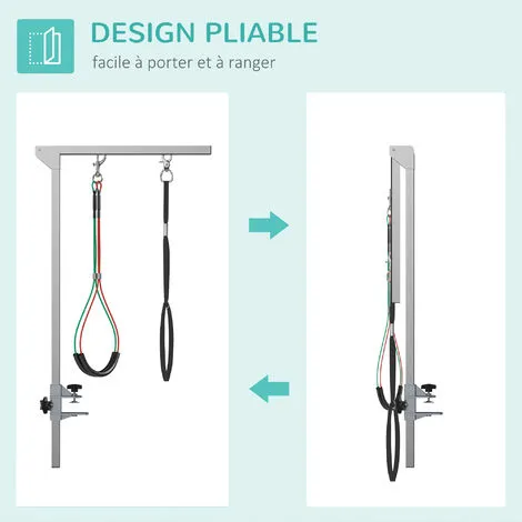 PawHut Bras De Toilettage Pliable Animaux - Hauteur Réglable Max. 74 Cm - 3 Colliers De Serrage - Chien Taille Moyenne - Alu. Acier Inox. - Gris 5 PawHut Bras De Toilettage Pliable Animaux - Hauteur Réglable Max. 74 Cm - 3 Colliers De Serrage - Chien Taille Moyenne - Alu. Acier Inox. - Gris – Image 5