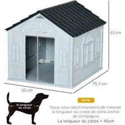 PawHut Niche Chien Style Cottage Dim. 65L X 75l X 63H Cm - Motifs Fenêtres, Porte, Aération - PP Blanc Gris - Blanc 7 PawHut Niche Chien Style Cottage Dim. 65L X 75l X 63H Cm - Motifs Fenêtres, Porte, Aération - PP Blanc Gris - Blanc -PawHut Soldes Boutique 70300263 3