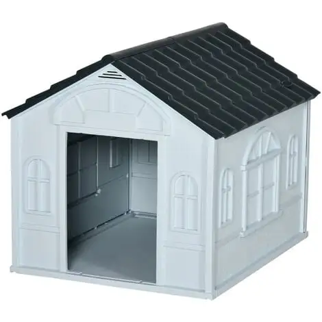 PawHut Niche Chien Style Cottage Dim. 65L X 75l X 63H Cm - Motifs Fenêtres, Porte, Aération - PP Blanc Gris - Blanc 4 PawHut Niche Chien Style Cottage Dim. 65L X 75l X 63H Cm - Motifs Fenêtres, Porte, Aération - PP Blanc Gris - Blanc – Image 4