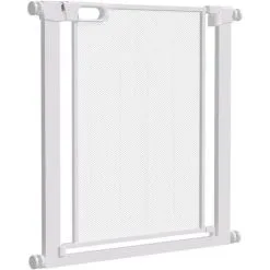 PawHut Barrière De Sécurité Animaux - Longueur Réglable Dim. 75-82 Cm - Porte Double Verrouillage, Ouverture Double Sens -sans Perçage - Acier ABS Blanc - Blanc