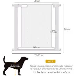 PawHut Barrière De Sécurité Animaux - Longueur Réglable Dim. 75-82 Cm - Porte Double Verrouillage, Ouverture Double Sens -sans Perçage - Acier ABS Blanc - Blanc -PawHut Soldes Boutique 70413018 3