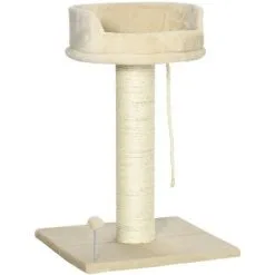 PawHut Arbre à Chat Griffoir Grattoir Sisal Naturel Plateforme D'observation Corde D'escalade Boule à Ressort Peluche Beige - Beige